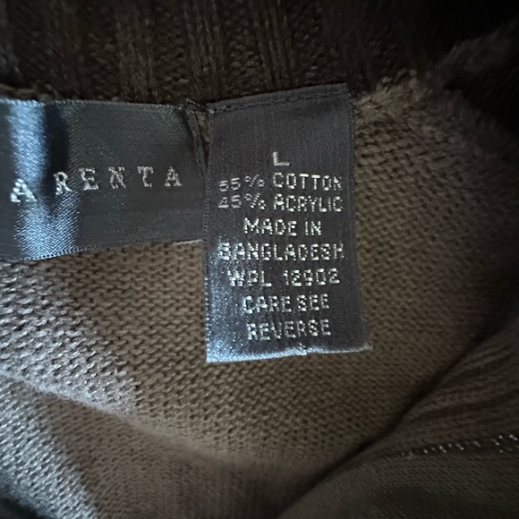 Oscar De La Renta Tan Quarter Zip Sweater Mens Large Leather Pull Zipper - Picture 4 of 10